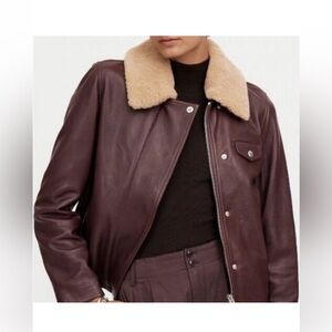 NWT Madewell dark Brown Leather Jacket with detachable Sherpa Collar